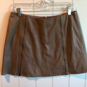 JOIE genuine Lamb leather cocoa taupe mini skirt two front zippers back zipper M